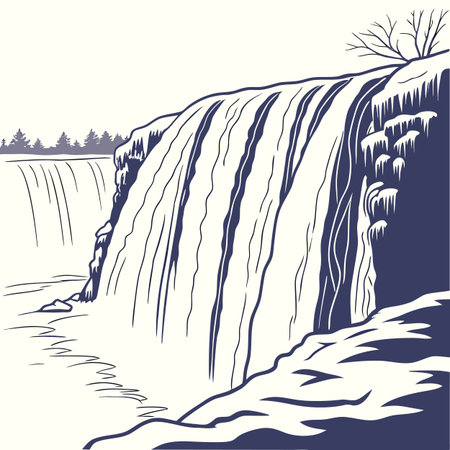 Waterfall. Vector hand drawn illustration in doodle style.のイラスト素材