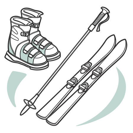 Skiing equipment. Vector illustration of ski boots and poles.のイラスト素材