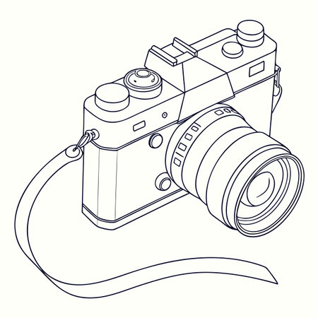 Retro camera on a white background. Vector illustration in outline style.のイラスト素材