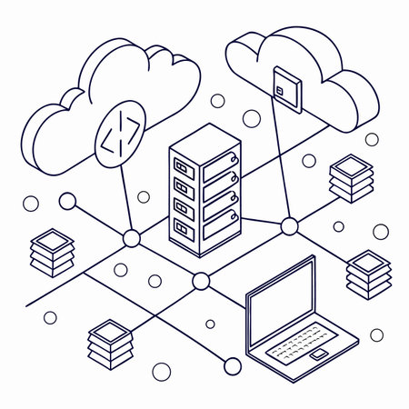 Cloud computing isometric concept. Server, hosting, data center, database, server, network. Vector illustrationのイラスト素材