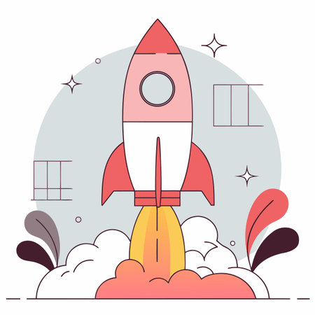 Rocket launch. Flat design vector illustration. Start up business concept.のイラスト素材