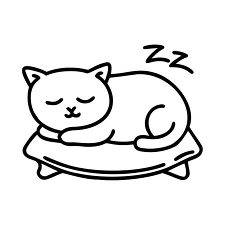cute cat sleeping on pillow, line style icon vector illustration designのイラスト素材
