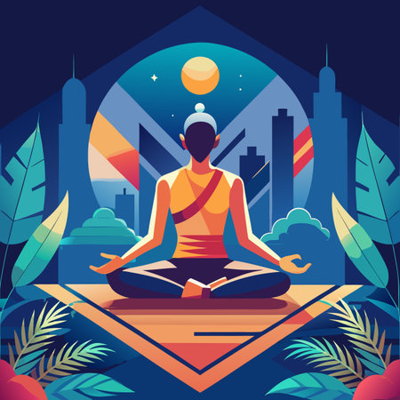 Yoga in the city. Vector illustration in flat cartoon style.のイラスト素材