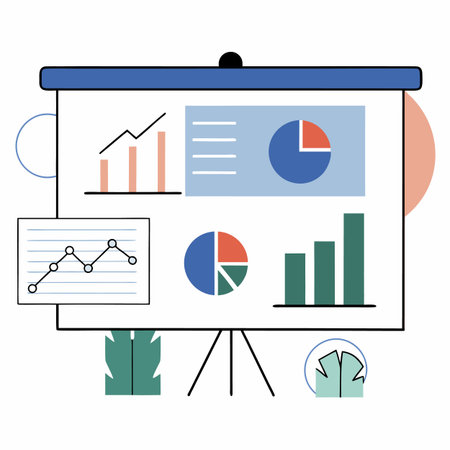 Presentation board with graph and chart. Vector illustration in flat styleのイラスト素材