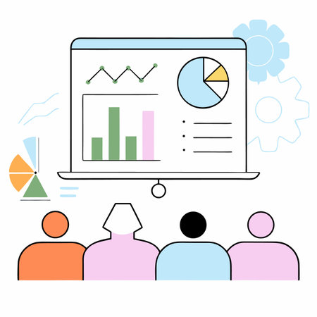 Presentation board with chart and people. Vector illustration in flat styleのイラスト素材
