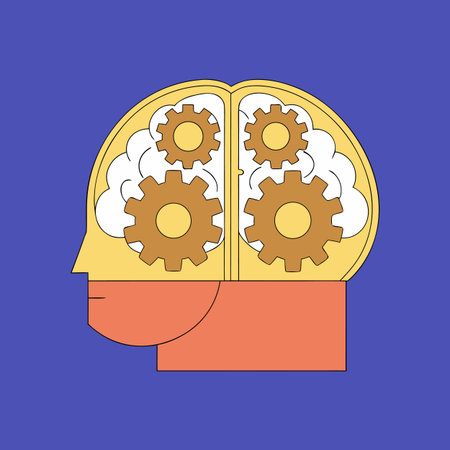 Human brain with gears icon. Vector illustration in flat design style.