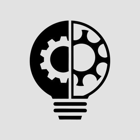 Bulb and gear icon. Lightbulb and gear vector iconのイラスト素材