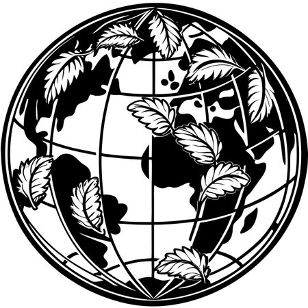 Earth Globe with Leaves.Vector illustration ready for vinyl cutting.\""のイラスト素材
