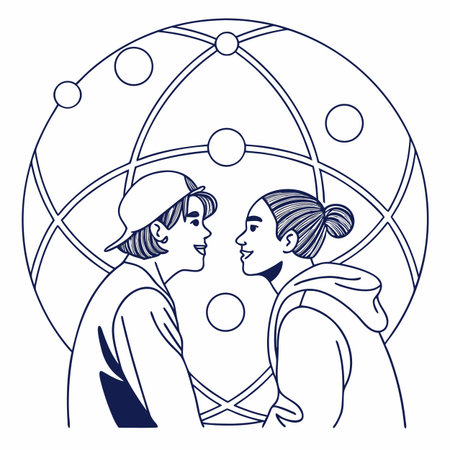 Couple of woman and man cartoon in black and white vector illustration graphic designのイラスト素材