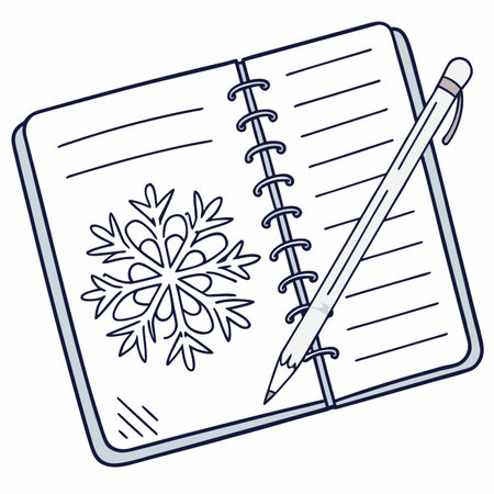 Notebook with pencil and snowflake on it. Vector illustration.のイラスト素材