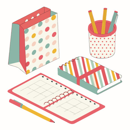 Notebook and pencils, vector illustration on a white background.のイラスト素材