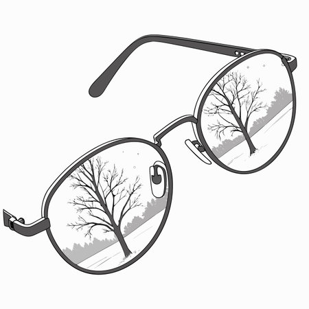 Sunglasses with reflection of trees on a white background. Vector illustrationのイラスト素材