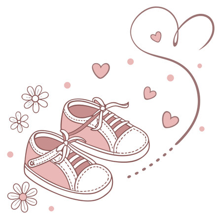 Cute baby shower card with shoes and hearts. Vector illustration.のイラスト素材