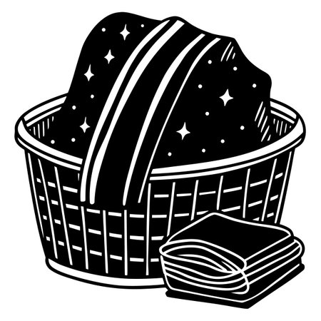 Basket with bread. Black and white vector illustration for coloring book.のイラスト素材