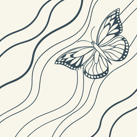 Seamless pattern with butterflies and waves. Hand drawn vector illustration.のイラスト素材