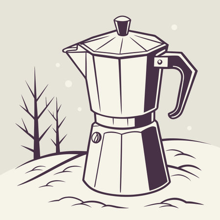 Coffee maker in the winter forest. Vector illustration in flat style.のイラスト素材