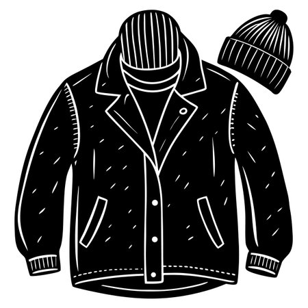 Woolen winter jacket with cap and scarf. Vector illustration.のイラスト素材