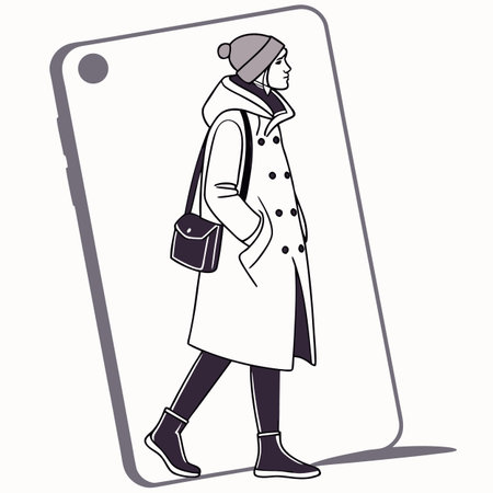 Vector illustration of a woman in a coat with a bag in her handのイラスト素材