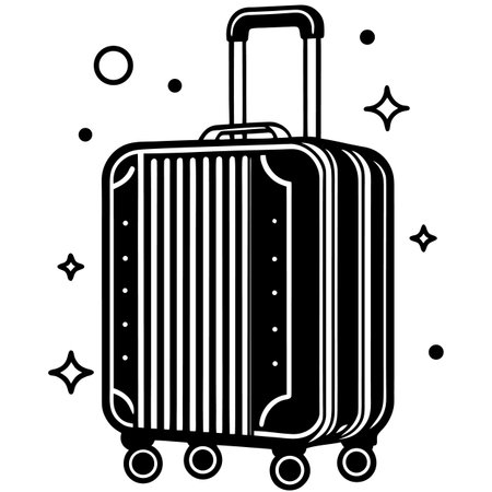 Black and white illustration of a suitcase with wheels. Vector image.のイラスト素材