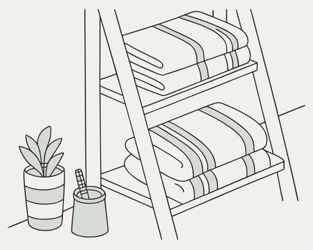 Shelves with towels and accessories. Interior design. Vector illustrationのイラスト素材
