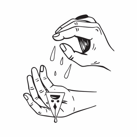 Vector hand drawn illustration of a woman washing her hands with soap.のイラスト素材