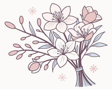 Bouquet of flowers. Vector illustration in doodle style.のイラスト素材