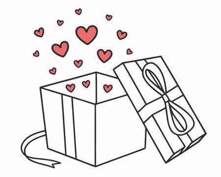 Gift box with hearts. Vector illustration in doodle style.のイラスト素材