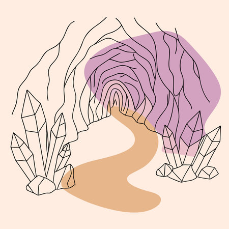 Vector illustration of a cave in the style of minimalism with stones.のイラスト素材