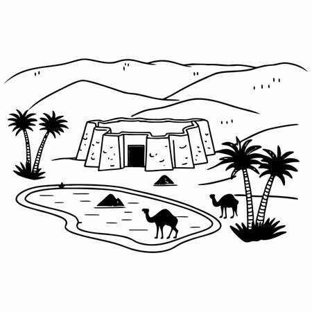 Luxor Temple. Hand drawn vector illustration in black and whiteのイラスト素材