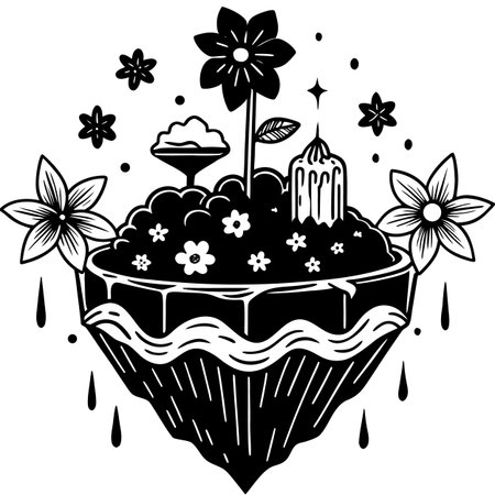 Black and White Illustration of a Cake with Flowers for Coloring Bookのイラスト素材