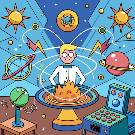 Cartoon illustration of a man playing space games. Vector illustration.のイラスト素材
