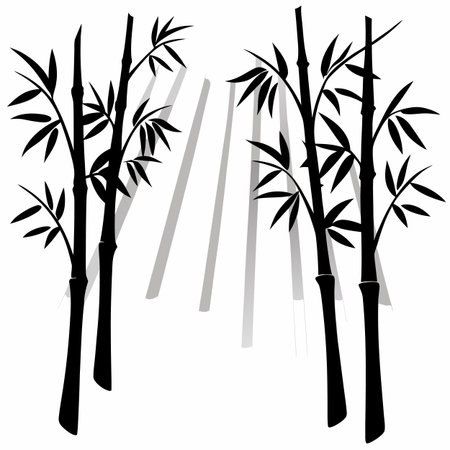 Black silhouettes of bamboo trees on a white background. Vector illustrationのイラスト素材