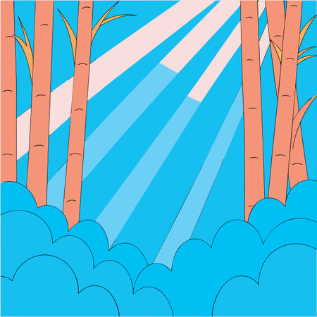 Illustration of a pop art background with trees and blue sky.のイラスト素材