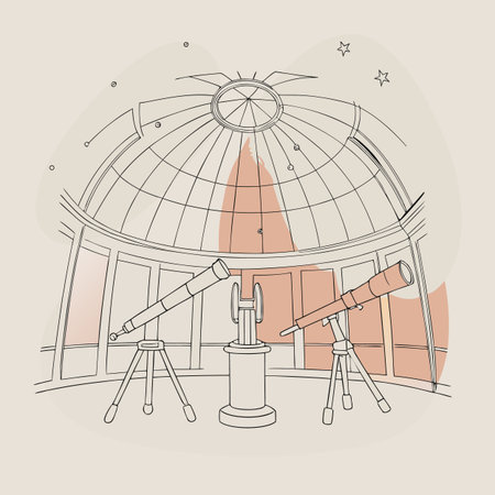 Astronomical observatory with telescope. Vector illustration in sketch style.のイラスト素材