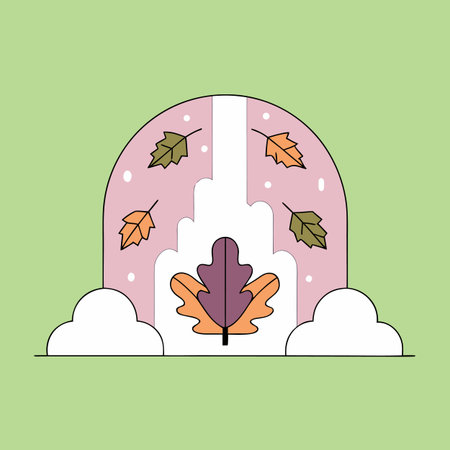 Autumn landscape with falling leaves. Vector illustration in flat style.のイラスト素材