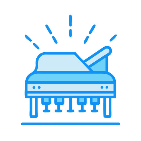 Grand piano vector line icon isolated on white background. Grand piano line icon for infographic, website or app. Blue icon designed on a grid system.のイラスト素材