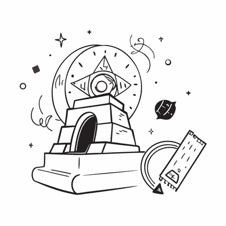 Vector illustration of a magic book in a doodle style.のイラスト素材