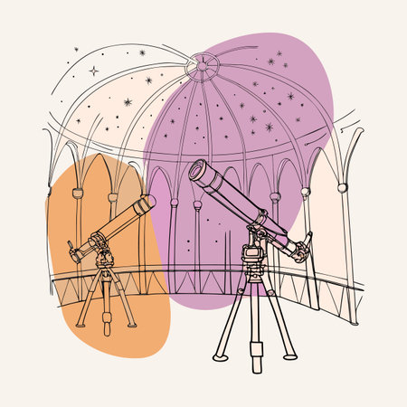 Telescope in the circus. Vector illustration in doodle style.のイラスト素材