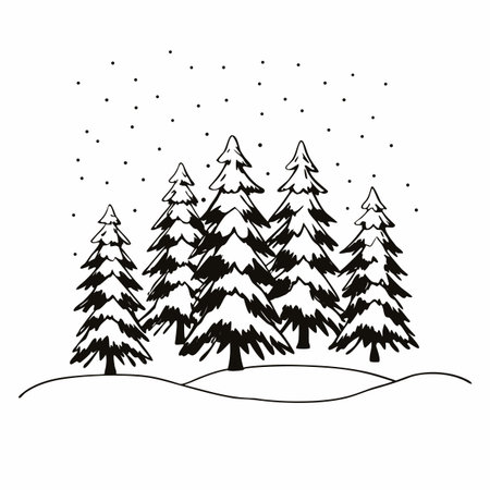Pine trees in the forest. Vector illustration isolated on white background.のイラスト素材