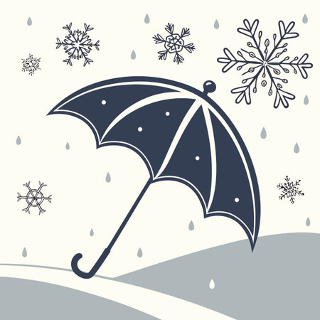 Vector illustration of an umbrella and snowflakes on a winter backgroundのイラスト素材