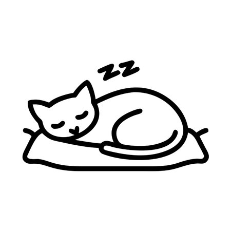 Cute cat sleeping on pillow vector illustration, line art design.のイラスト素材