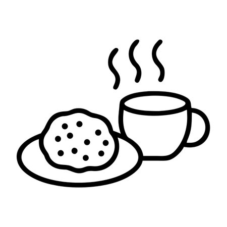 Coffee cup and croissant vector illustration, line design iconのイラスト素材