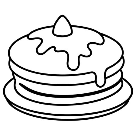 Pancakes with syrup on a plate. Vector illustration in outline style.のイラスト素材