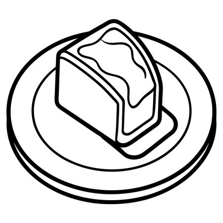 Illustration of a piece of cake on a plate. Black and white vector illustration.のイラスト素材