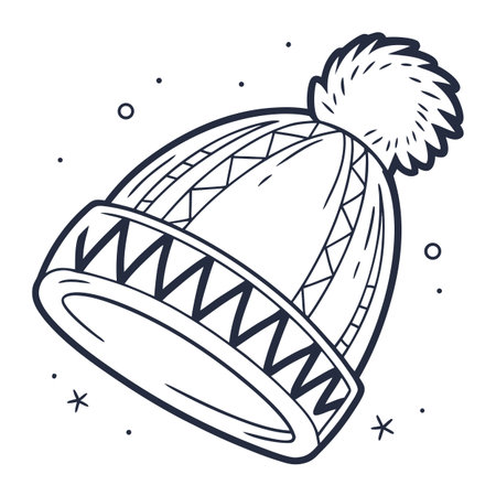 Vector illustration of a knitted hat in a linear style on a white backgroundのイラスト素材