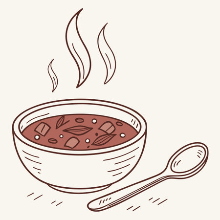 Soup in the bowl. Hand drawn vector illustration of a bowl of soup.のイラスト素材