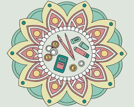 Mandala. Round Ornament Pattern. Vintage decorative elements. Hand drawn backgroundのイラスト素材