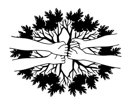 Hands in the form of a circle with a tree and leavesのイラスト素材