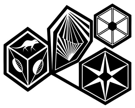 Set of black and white hexagons with animals. Vector illustration.のイラスト素材