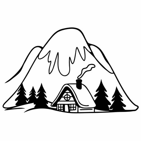 Vector illustration of a house in the mountains on a white background.のイラスト素材